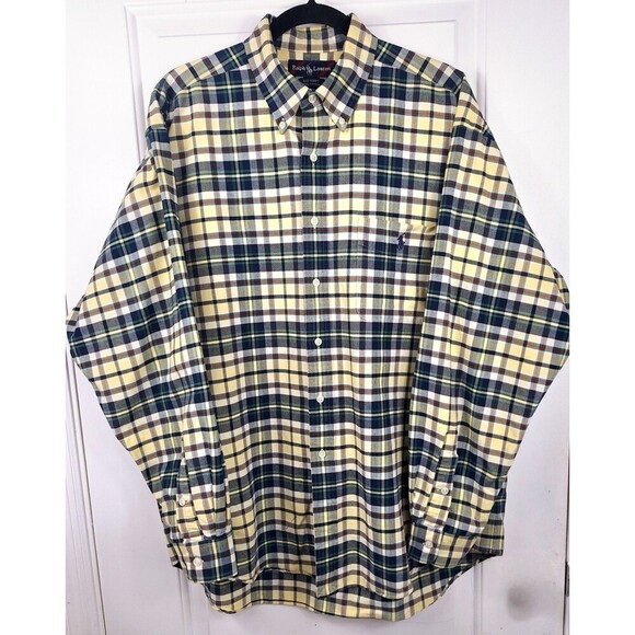 Ralph Lauren Red Green Blue Plaid Big Shirt Button Down‎ 100% Cotton Sz Large - Picture 1 of 9